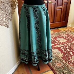 Wet Seal Teal A-Line Floral Border Midi Skirt Size L